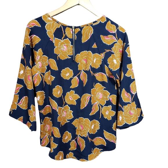 Papermoon rust colored floral print exposed zipper 3/4 sleeve blouse woman sz XS - Picture 3 of 9